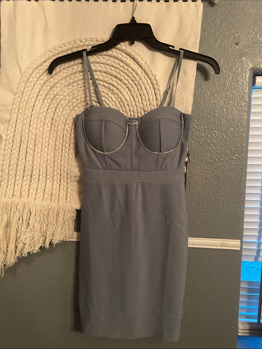 Haute Monde Light Gray Rhinestone-Trim Bustier Mini Dress